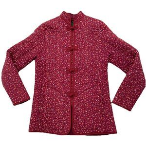 Vtg Fans of SF Made in Hong Kong Floral Quilted Jacket Knot Buttons Women's Med